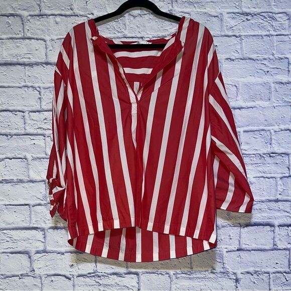 Trina Turk 'Bees Knees' Striped Tie Sleeve Top Pepper White Size L $228 - Picture 4 of 12